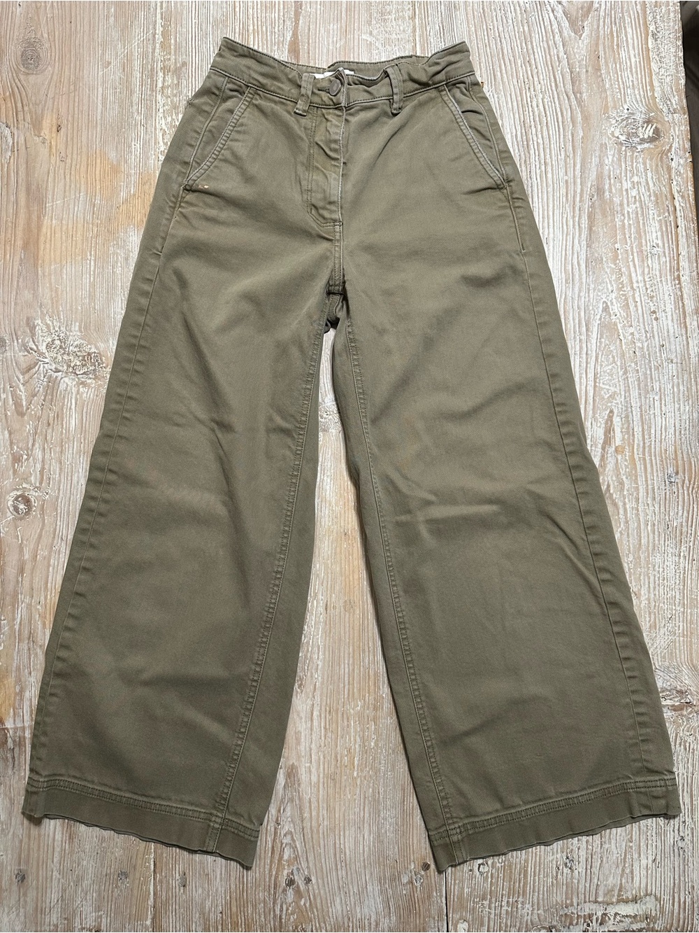 Everlane the Utility Wide Leg Cropped Pants Olive Green Sz 00